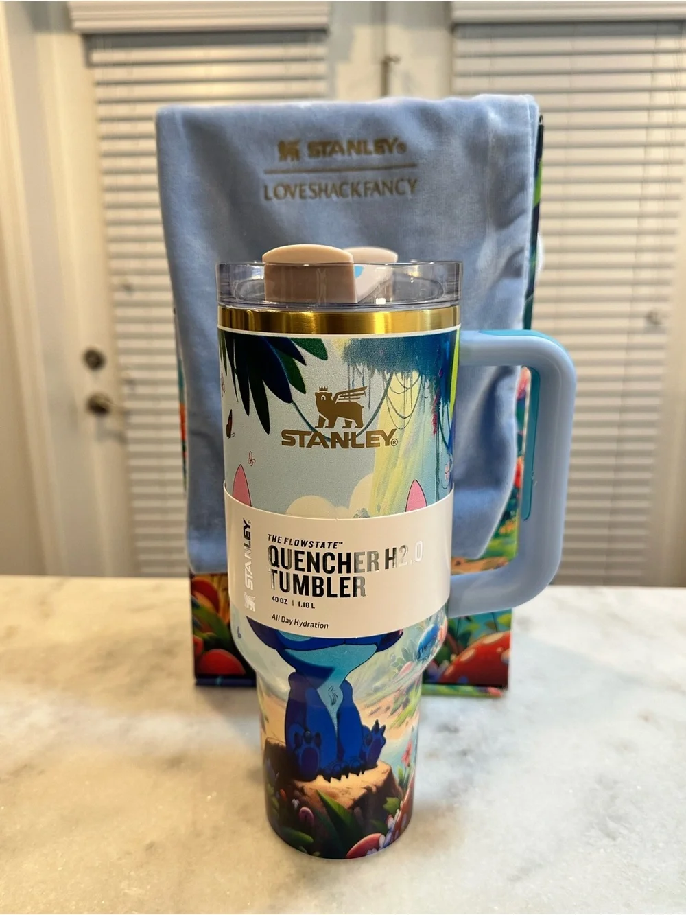 Stanley Unique Light Blue and Gold Lilo & Stitch Insulated Travel 40oz Tumbler - Picture 12 of 16